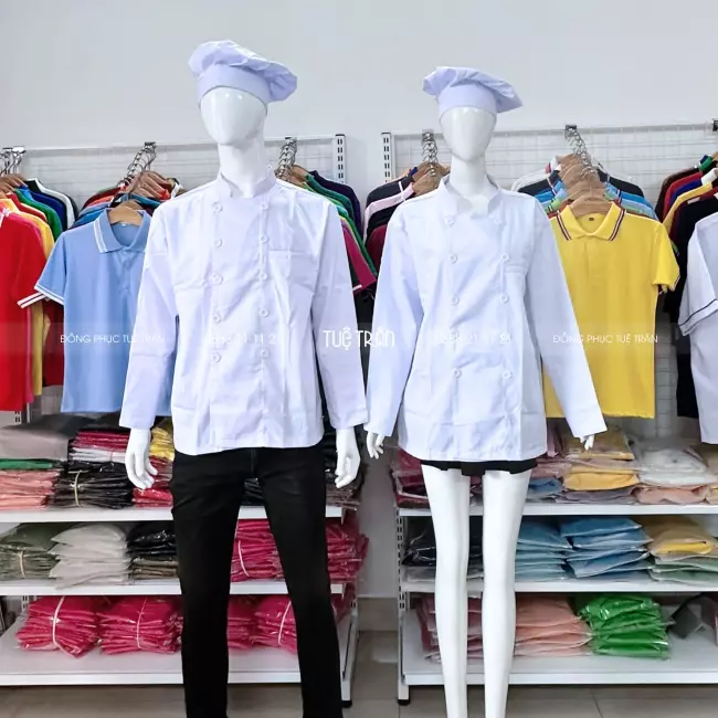 Áo bếp tay dài trắng trơn