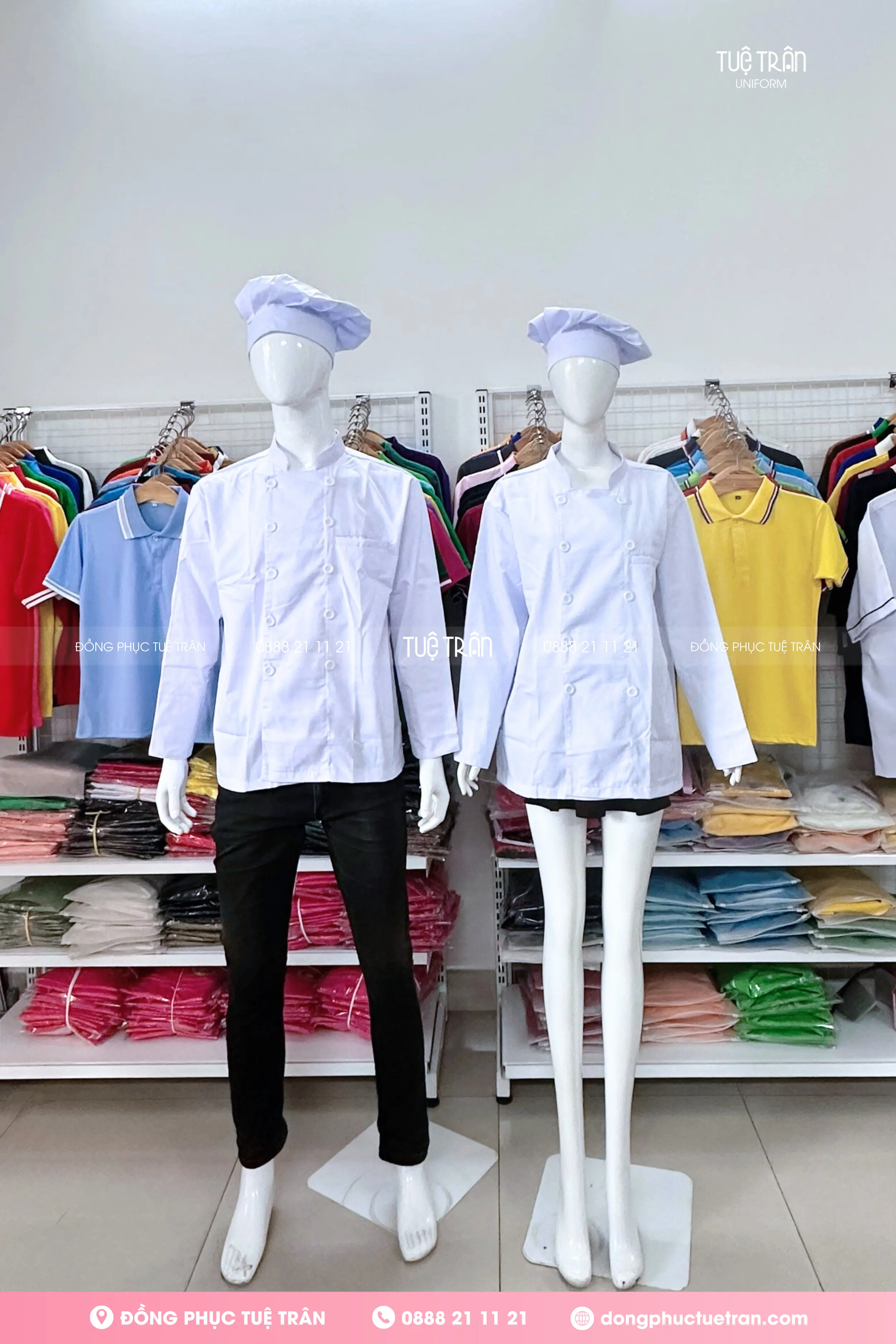 Áo bếp tay dài trắng trơn