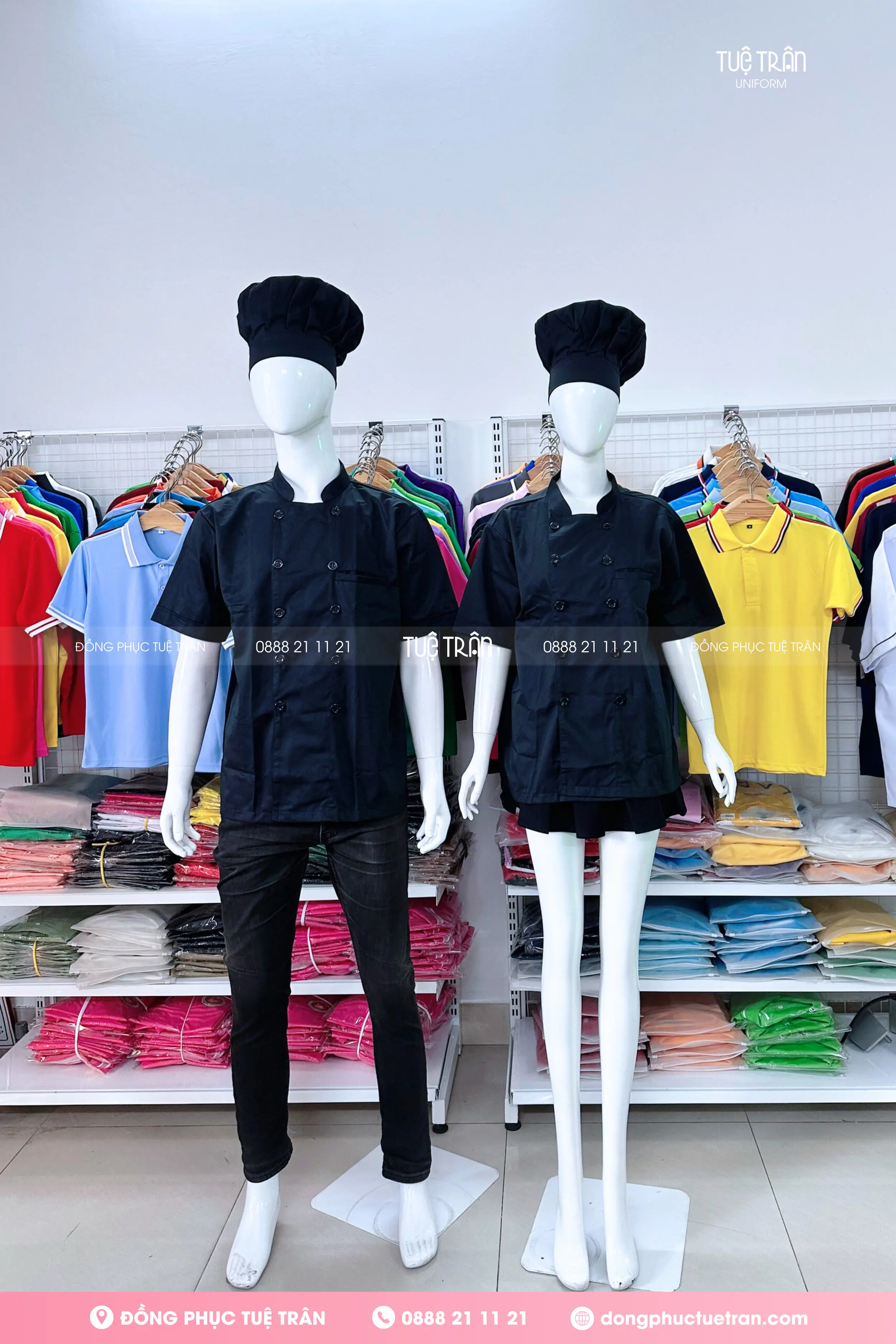 Áo bếp tay ngắn đen trơn