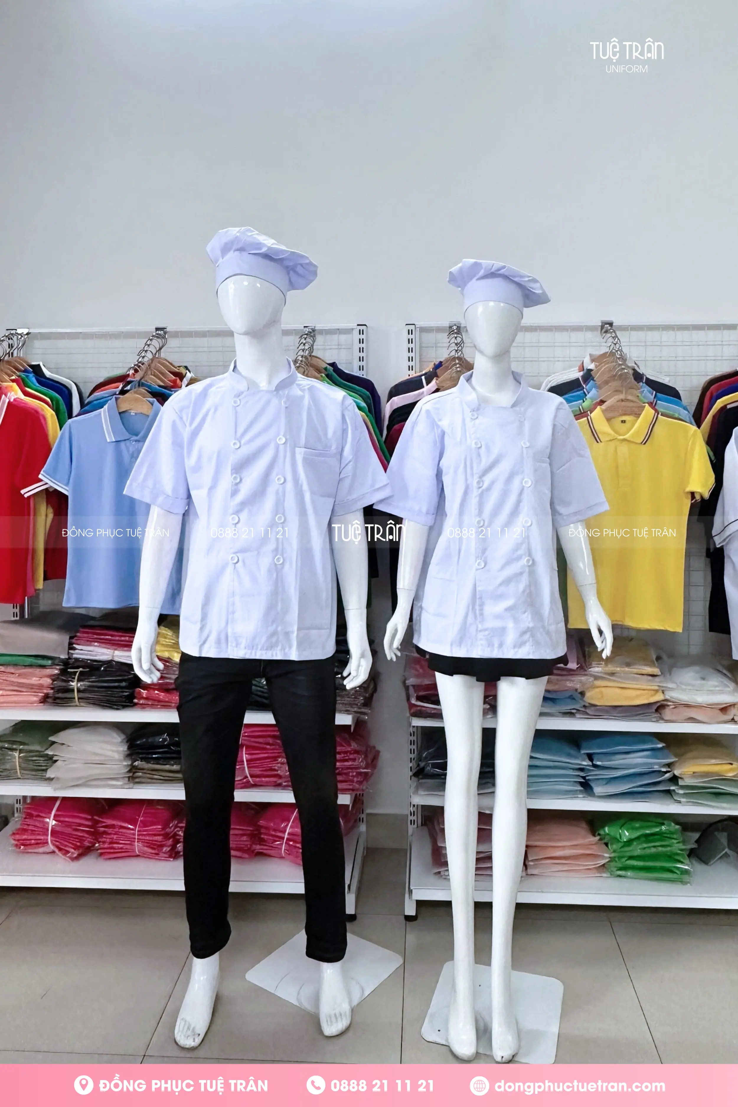 Áo bếp tay ngắn trắng trơn